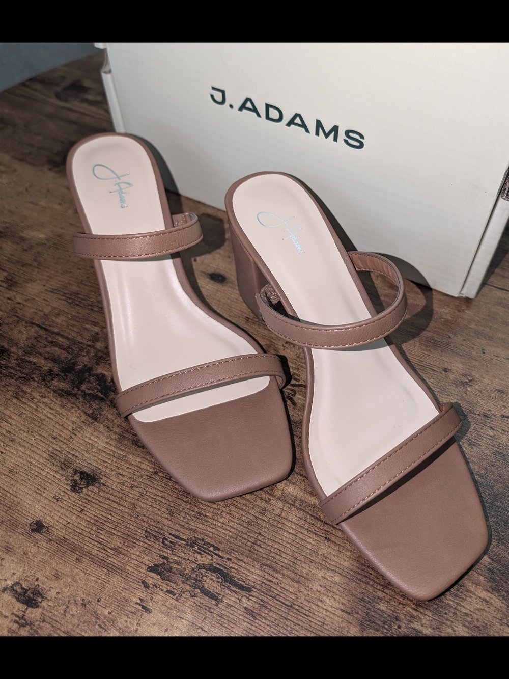 J. Adams Taupe Double-Strap Block Heel Sandals